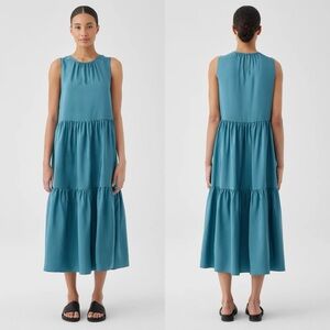 NWT Eileen Fisher Washed Silk Tiered Midi Dress